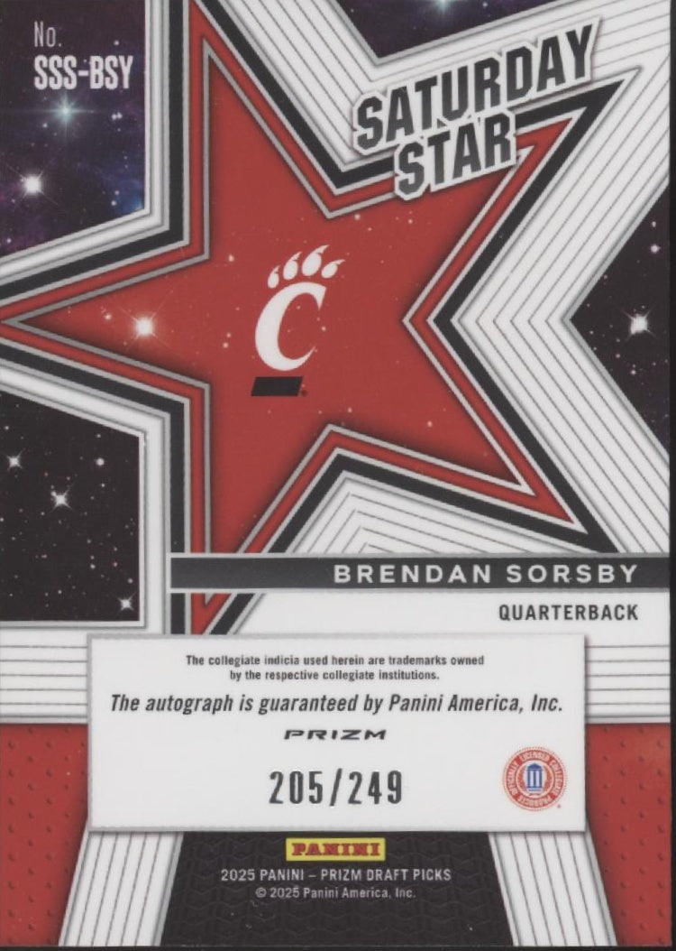 Brendan Sorsby 2025 Prizm Rated Prospect Saturday Star Blue Prizm Auto 205/249、Collector Store LLC、kayou