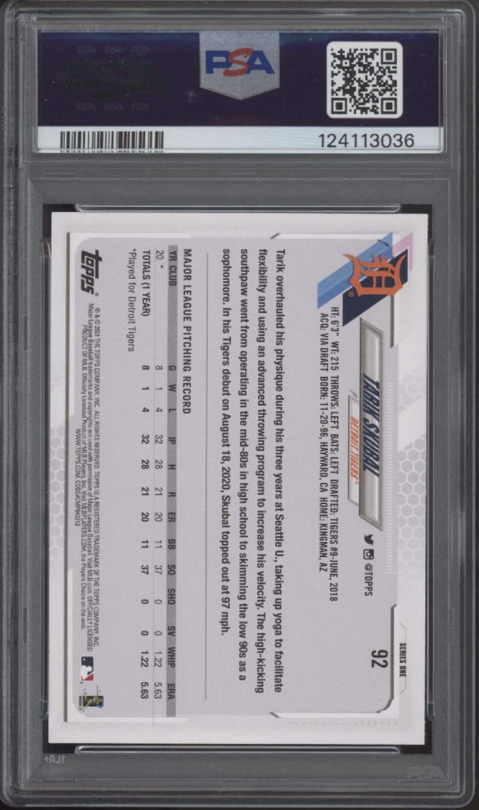 Tarik Skubal 2021 Topps Series 1 RC #92 PSA 10 #2、Collector Store LLC、kayou