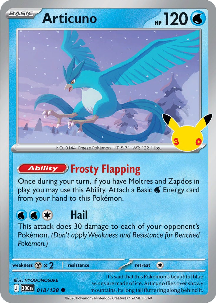Pokemon Trading Card Game 30th Celebration Common Articuno #18、ToyWiz、kayou
