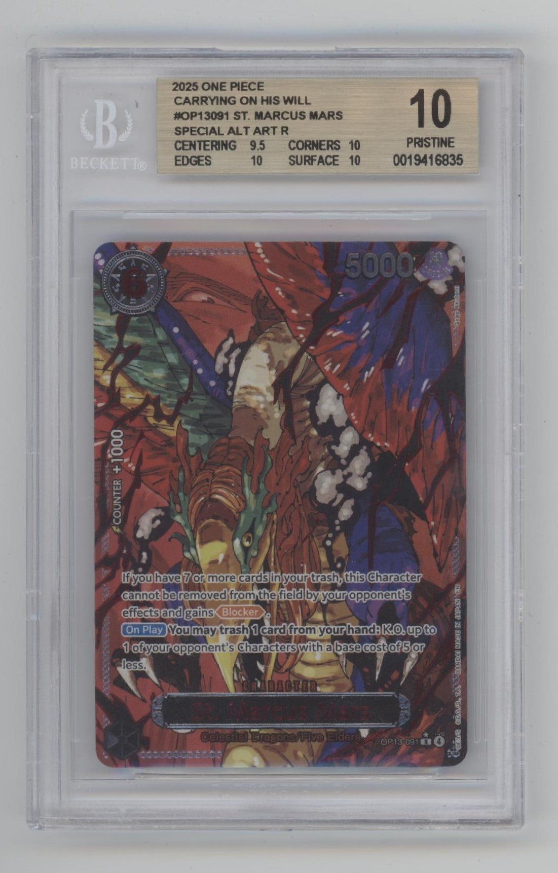 St Marcus Mars One Piece OP13 Special Alt Art Beckett 10 Pristine、Collector Store LLC Gaming、kayou