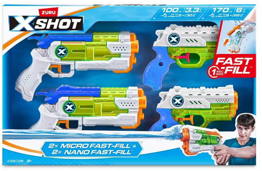 X-Shot Nano & Micro Fast-Fill Water Blaster 4-Pack、ToyWiz、kayou