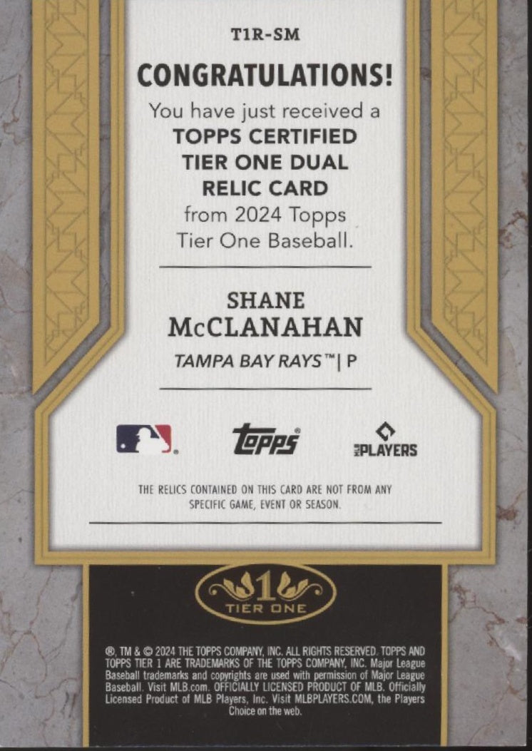 Shane McClanahan 2024 Topps Tier One Swatch 12/25 #T1R-SM、Collector Store LLC、kayou