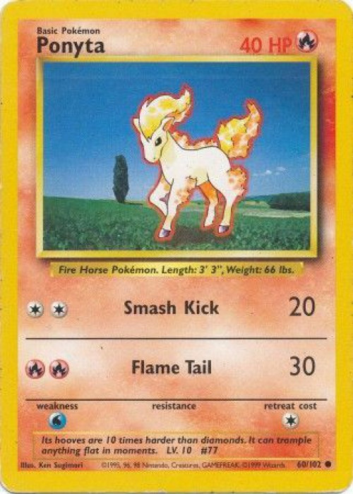 Pokemon Base Set Common Ponyta #60 Heavily Played、ToyWiz、kayou