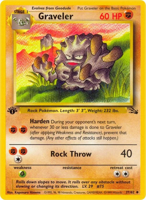 Pokemon Fossil Uncommon Graveler #37 Moderately Played、ToyWiz、kayou