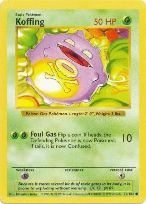 Pokemon Base Set Common Koffing #51 Shadowless Lightly Played、ToyWiz、kayou