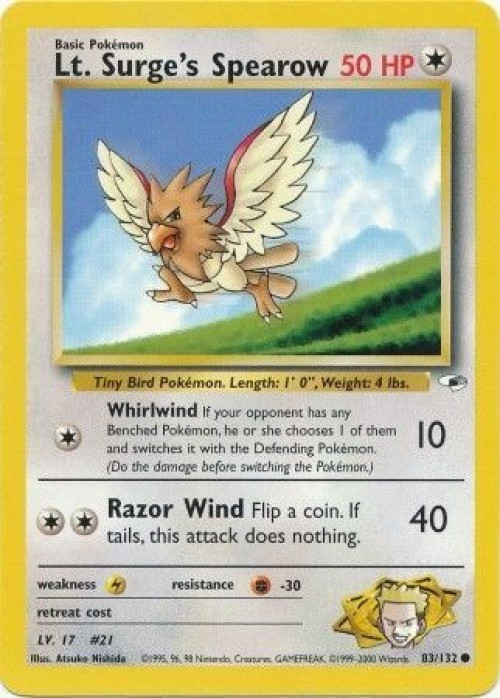 Pokemon Trading Card Game Gym Heroes Common Lt. Surge's Spearow #83、ToyWiz、kayou