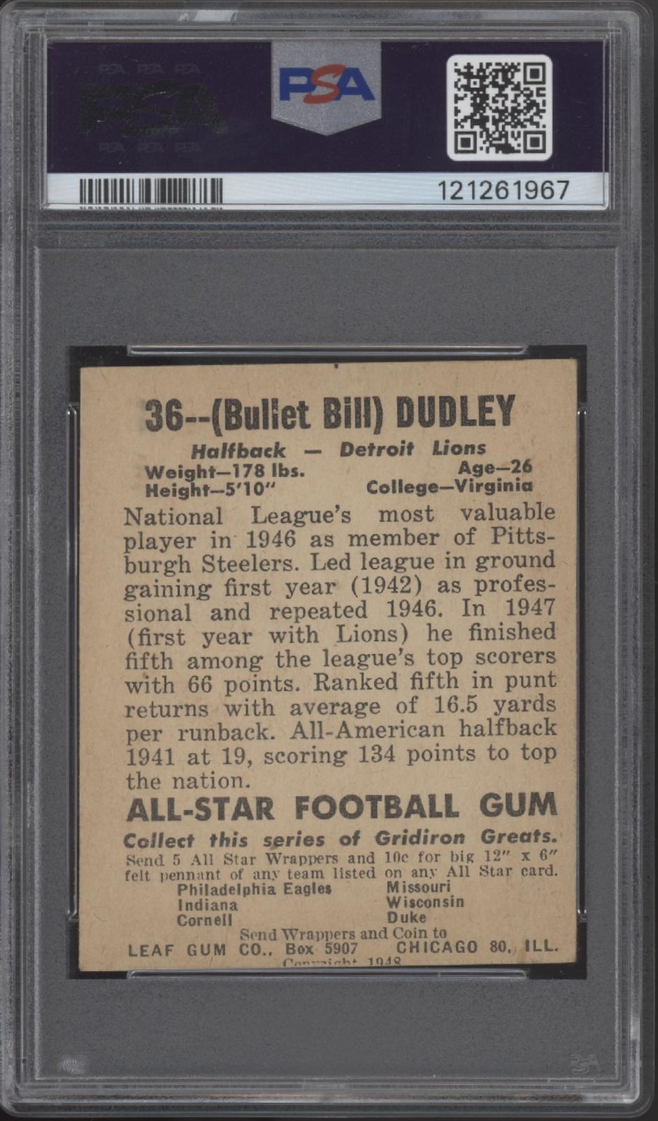 Bill Dudley 1948 Leaf #36 PSA 4、Collector Store LLC、kayou