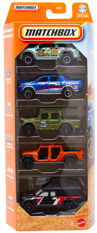 Matchbox MBX Off Road II Diecast Vehicle 5-Pack '10 Ford F-150 SVT Raptor, Toyota Hilux Pickup, Swamp Raider, '20 Jeep Gladiator & '16 Toyota Tacoma、ToyWiz、kayou