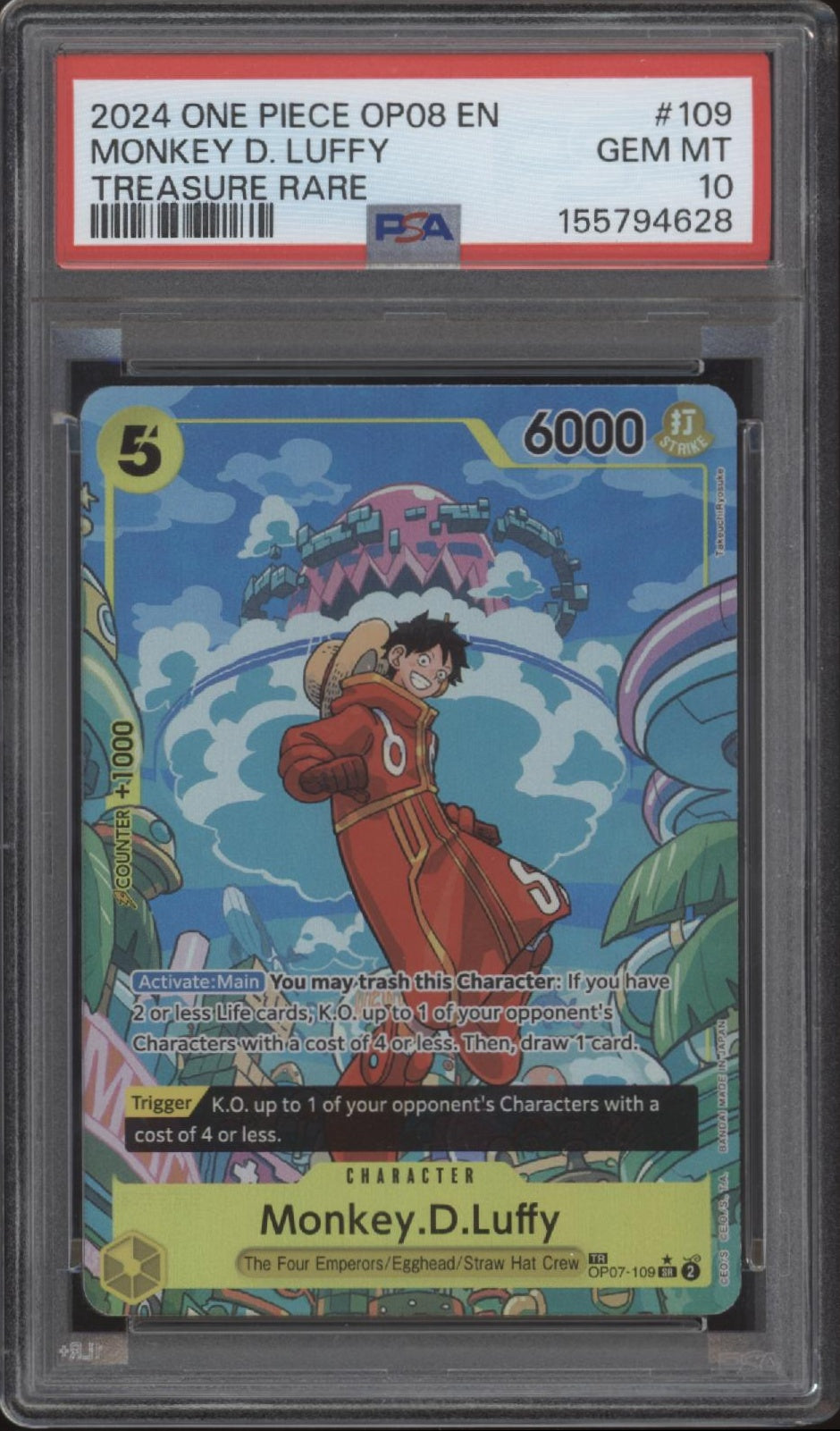 Monkey D Luffy One Piece Card Game OP08 Treasure Rare #109 PSA 10 #1、Collector Store LLC Gaming、kayou