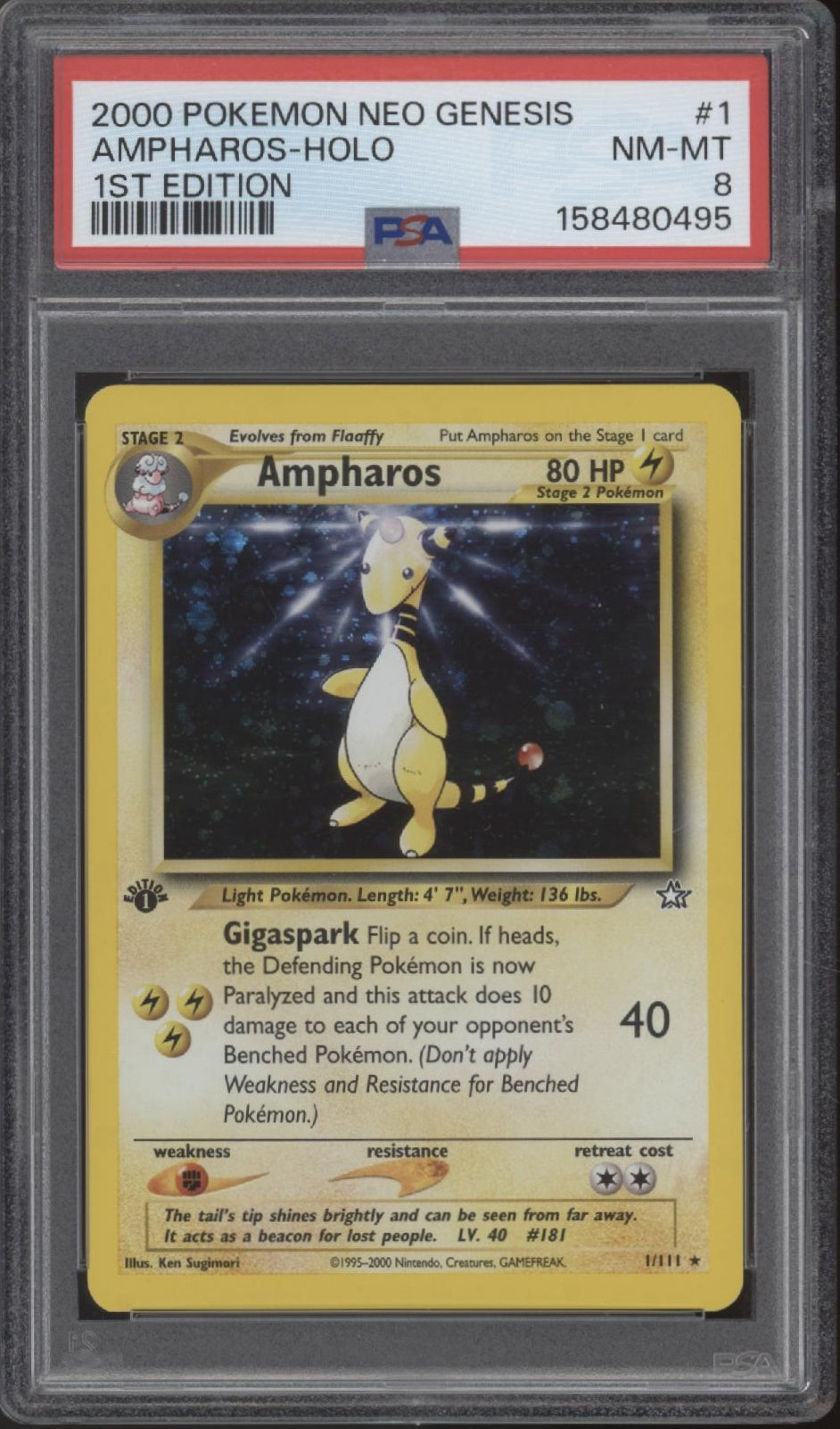 Ampharos Pokemon Neo Genesis Holo 1st Edition #1 PSA 8、Collector Store LLC Gaming、kayou