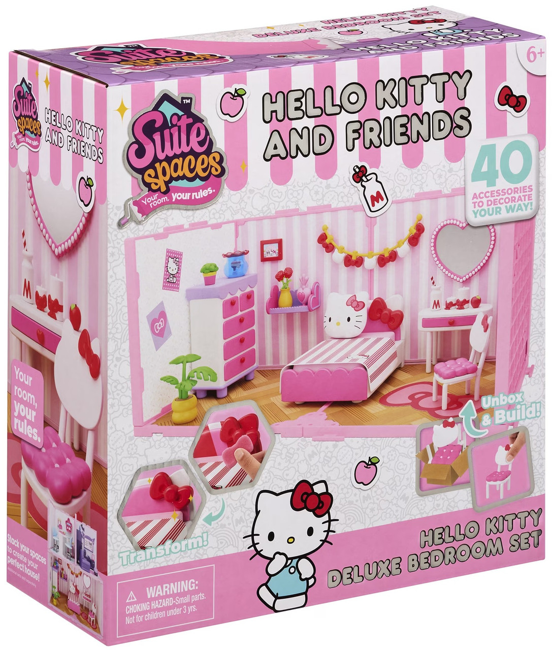 Suite Spaces Hello Kitty & Friends Hello Kitty Deluxe Bedroom Set 40 Accessories to Decorate Your Way!、ToyWiz、kayou