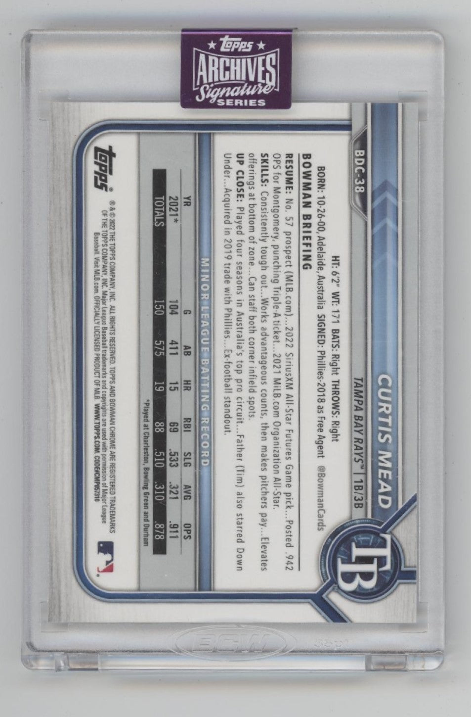 Curtis Mead 2025 Topps Archives Signature Series Auto 05/10 #BDC-38、Collector Store LLC、kayou