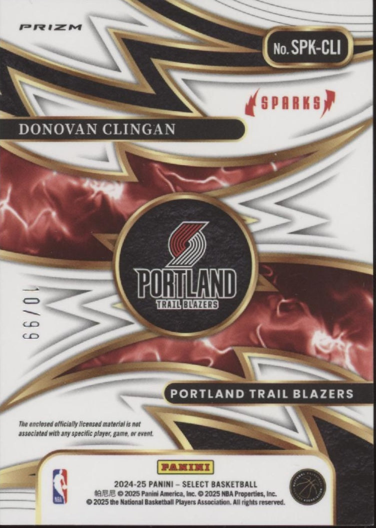 Donovan Clingan 2024-25 Panini Select Purple Prizm Swatch RC 10/99 #SPK-CLI、Collector Store LLC、kayou