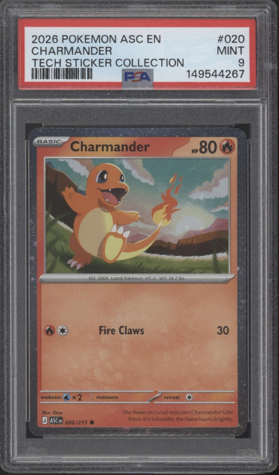 Charmander Pokemon Ascended Heroes Tech Sticker Collection #020 PSA 9 #4、Collector Store LLC Gaming、kayou