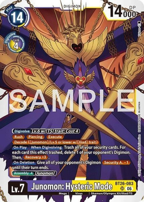Digimon Trading Card Game Timeless Bonds Super Rare Junomon: Hysteric Mode BT26-083、ToyWiz、kayou