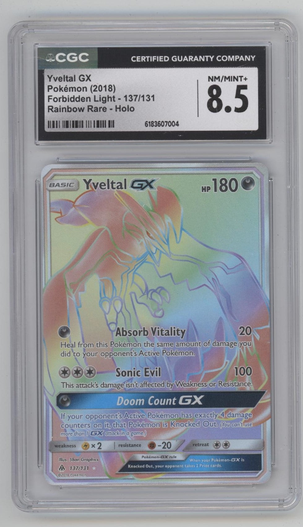 Yveltal GX Pokemon Forbidden Light Rainbow Rare Holo #137 CGC 8.5、Collector Store LLC Gaming、kayou