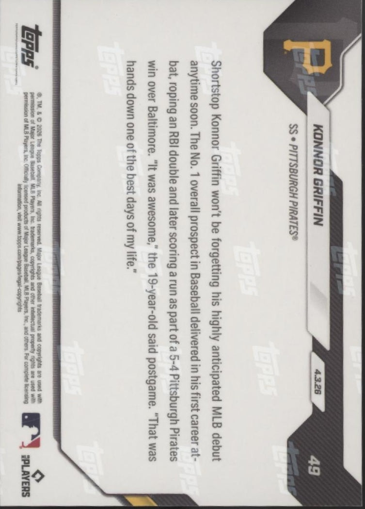 Konnor Griffin 2026 Topps Now RC #49 #5、Collector Store LLC、kayou
