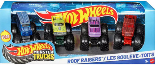 Hot Wheels Monster Trucks Roof Raisers Diecast Car 4-Pack、ToyWiz、kayou