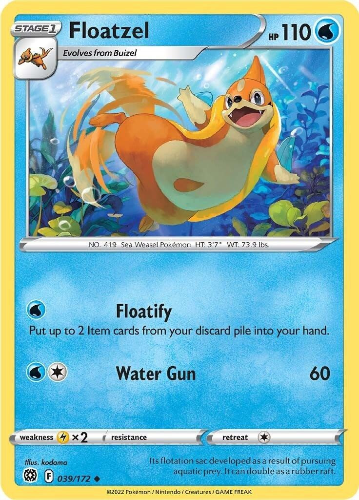 Pokemon Trading Card Game Sword & Shield Brilliant Stars Uncommon Floatzel #39 Reverse Holo、ToyWiz、kayou