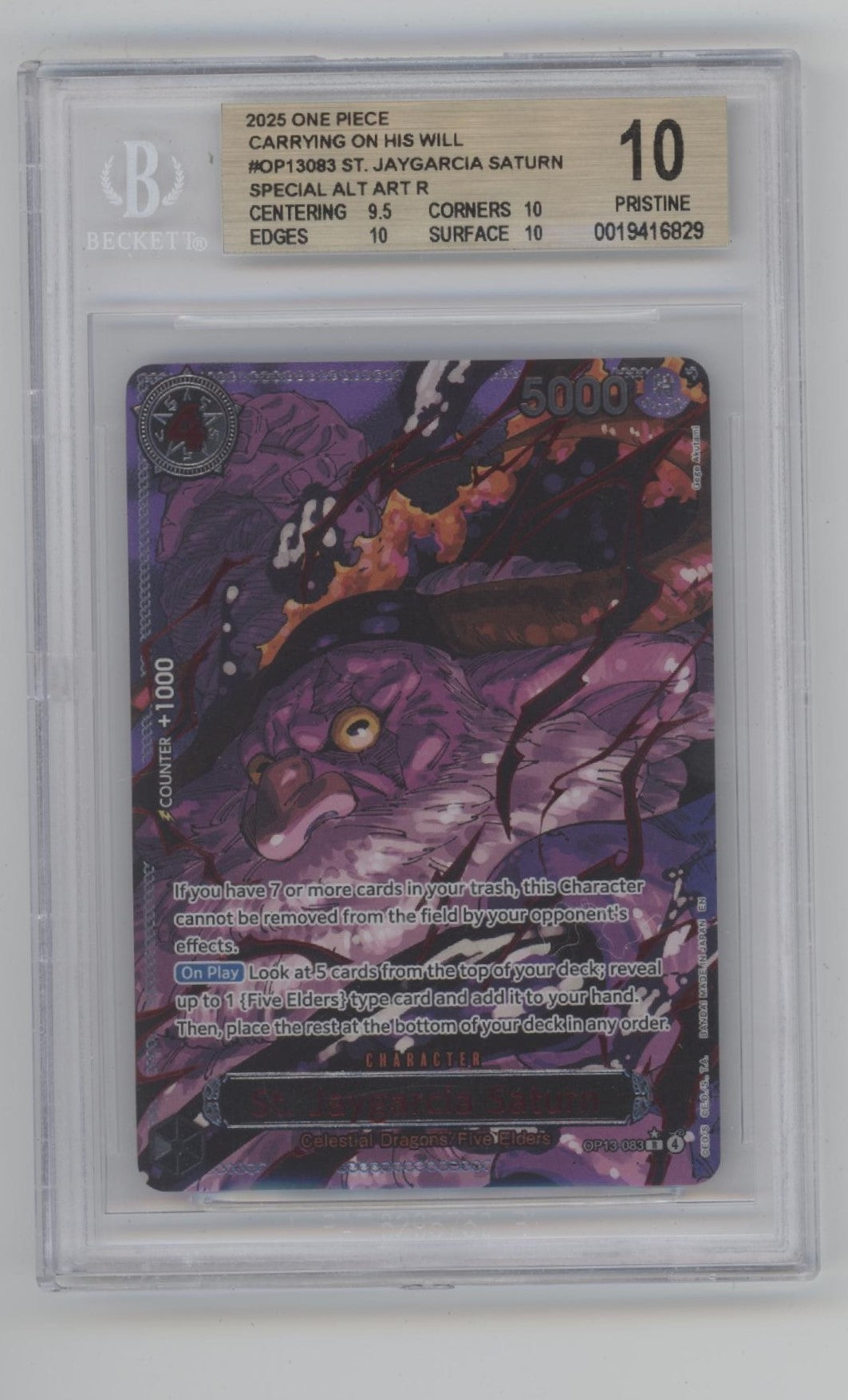 St Jaygarcia Saturn One Piece OP13 Special Alt Art Beckett 10 Pristine、Collector Store LLC Gaming、kayou
