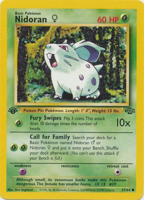 Pokemon Jungle Common Nidoran F #57 1st Edition Moderately Played、ToyWiz、kayou