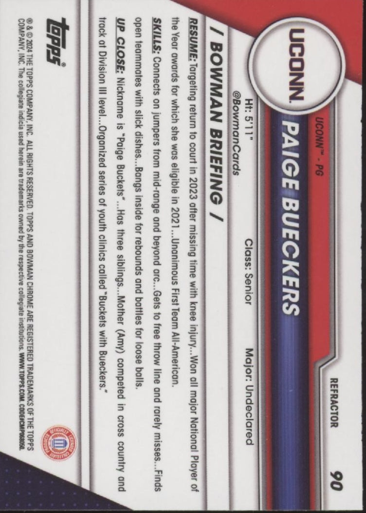 Paige Bueckers 2024 Bowman Chrome University Refractor #90、Collector Store LLC、kayou