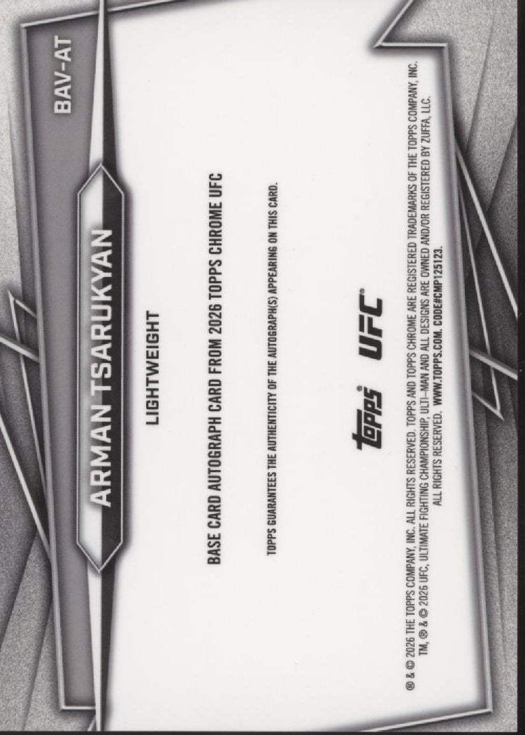 Arman Tsarukyan 2026 Topps Chrome Auto #BAV-AT、Collector Store LLC、kayou