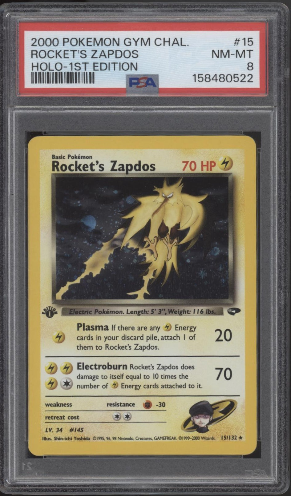 Rocket's Zapdos Pokemon Gym Challenge Holo 1st Edition #15 PSA 8、Collector Store LLC Gaming、kayou