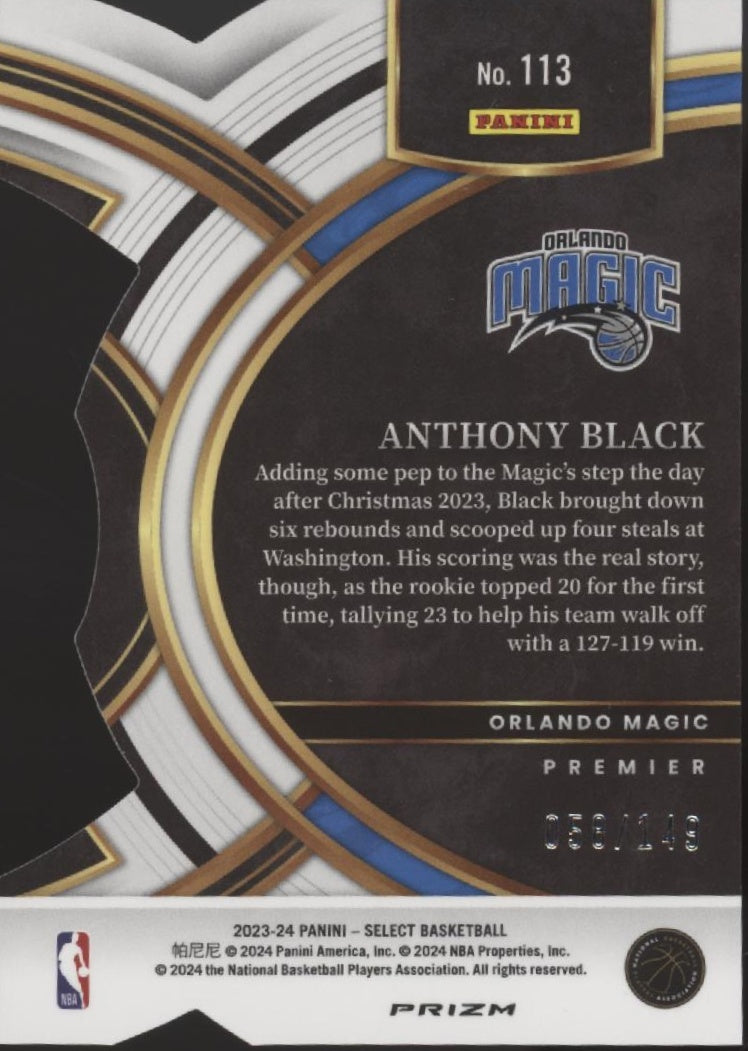 Anthony Black 2023-24 Panini Select Die-Cut Prizm Prizm RC 058/149 #113、Collector Store LLC、kayou