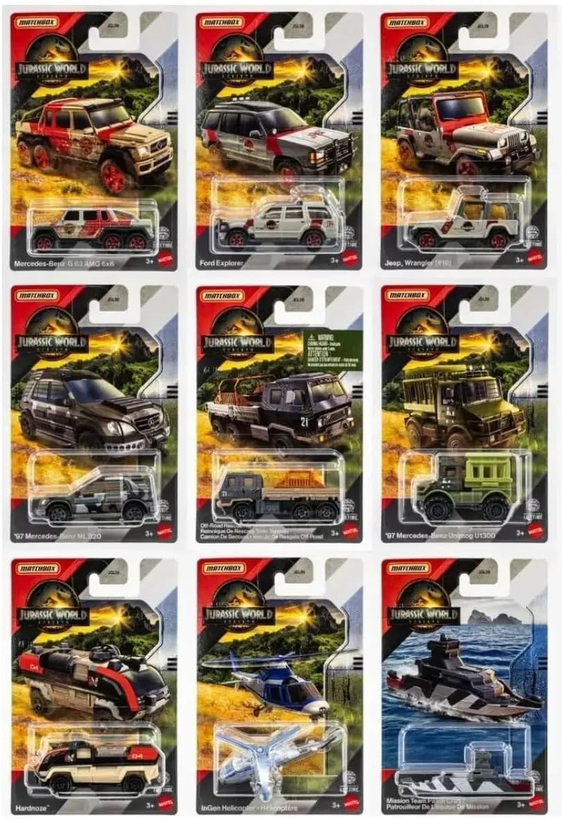 Matchbox Jurassic World Rebirth Legacy Collection Bundle Die-Cast Vehicles 9-Pack、ToyWiz、kayou