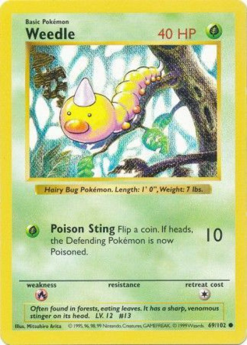 Pokemon Base Set Common Weedle #69 Shadowless Lightly Played、ToyWiz、kayou