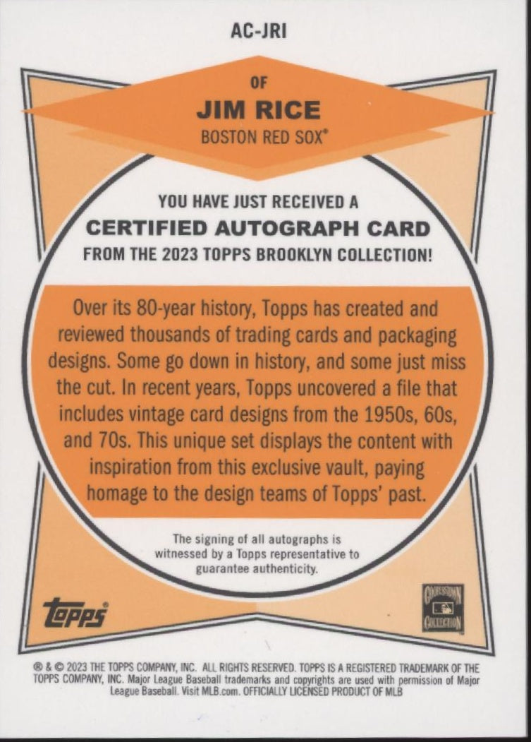 Jim Rice 2023 Topps Brooklyn Collection Auto 02/50 #AC-JRI、Collector Store LLC、kayou