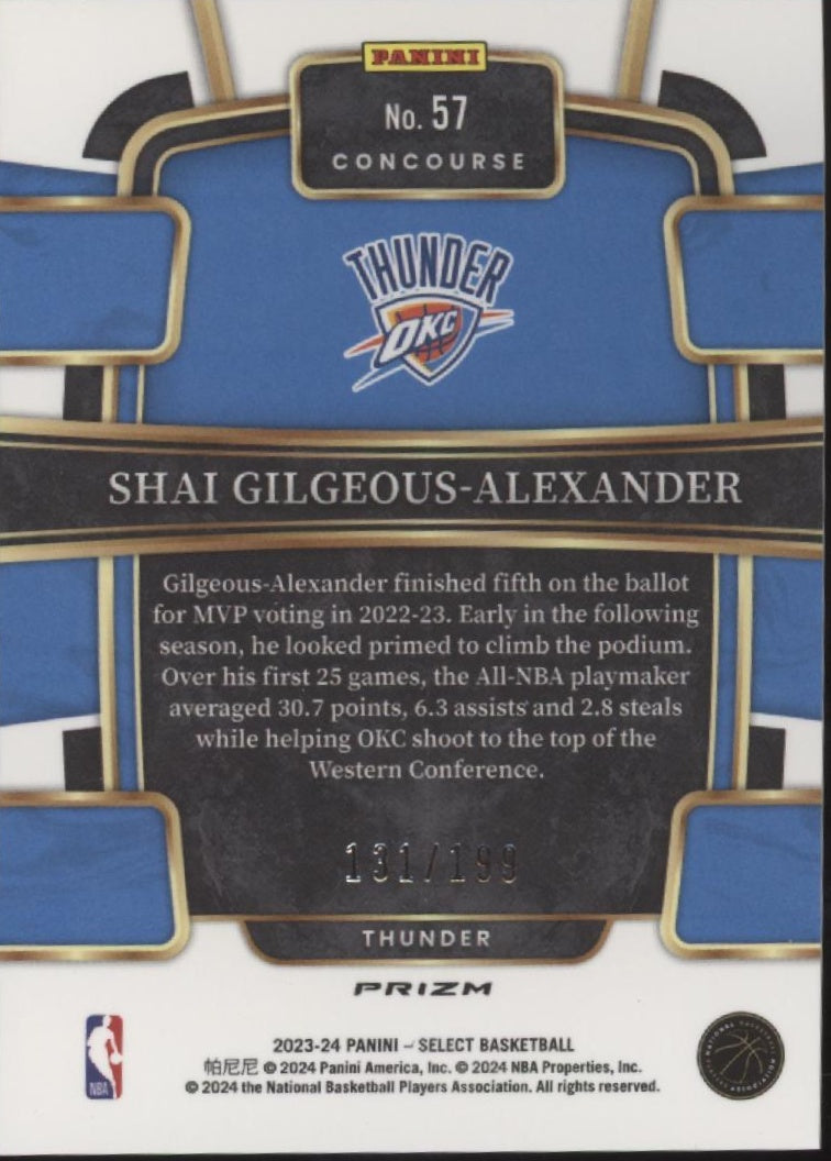 Shai Gilgeous-Alexander 2023-24 Panini Select Red Prizm 131/199 #57、Collector Store LLC、kayou