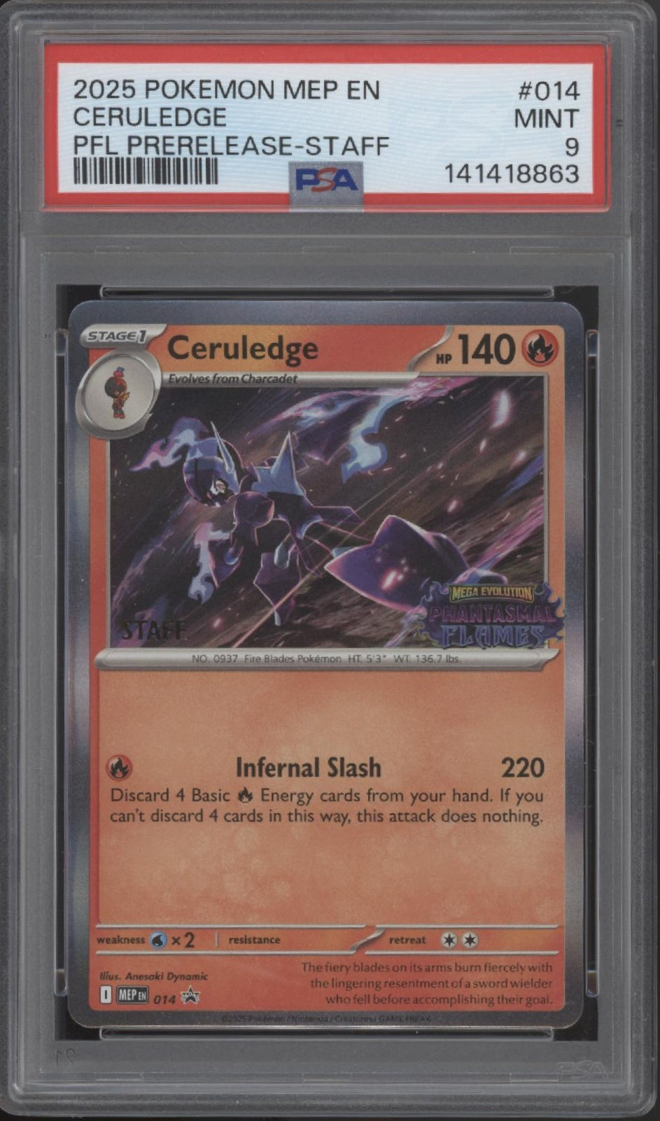 Ceruledge Pokemon Mega Evolution PFL Prerelease Staff Promo #014 PSA 9、Collector Store LLC Gaming、kayou