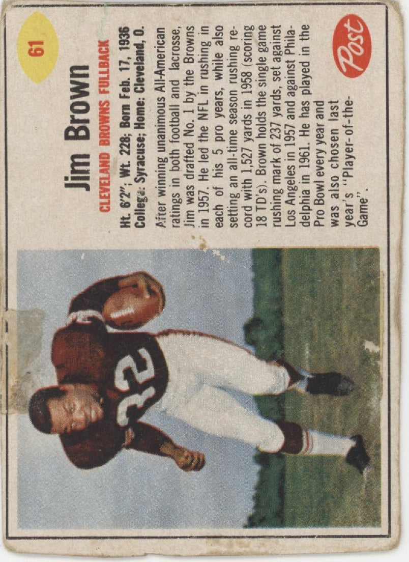 Jim Brown 1962 Post Cereal #61 Cleveland Browns、Collector Store LLC、kayou
