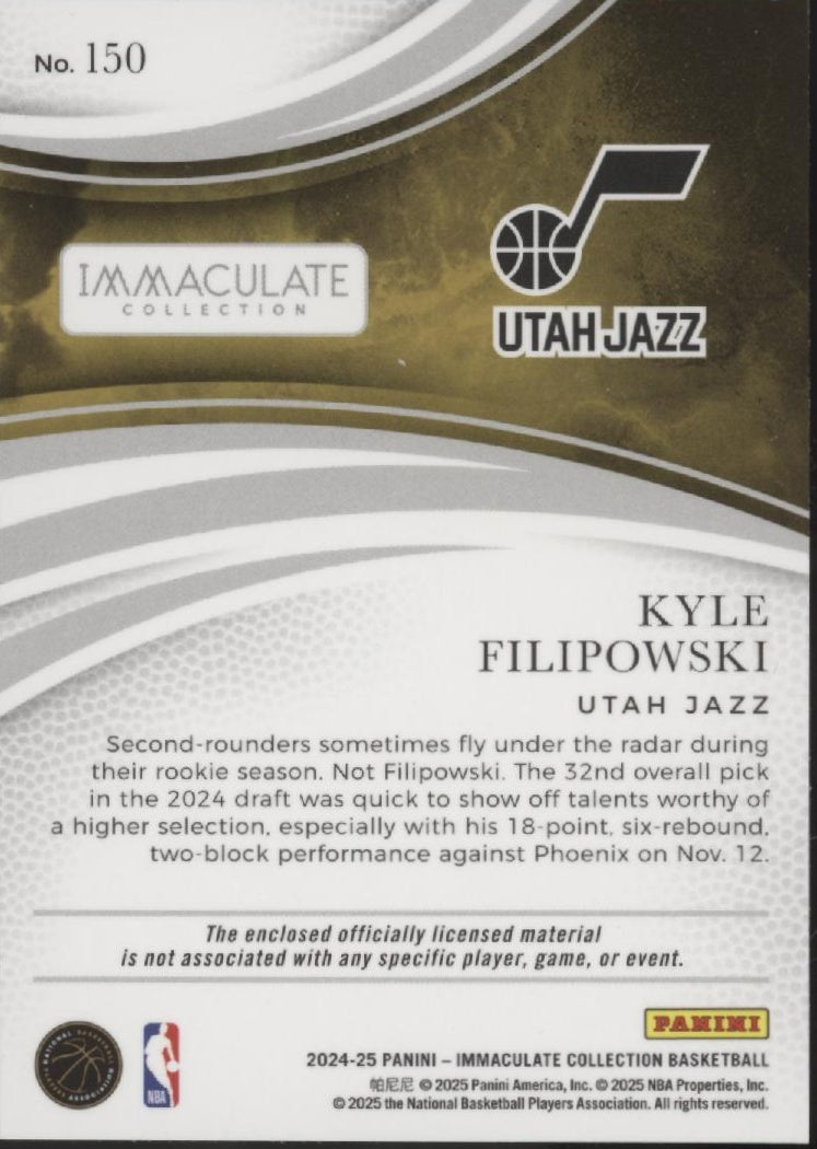 Kyle Filipowski 2024-25 Panini Immaculate Collection Blue Swatch RC 45/49 #150、Collector Store LLC、kayou
