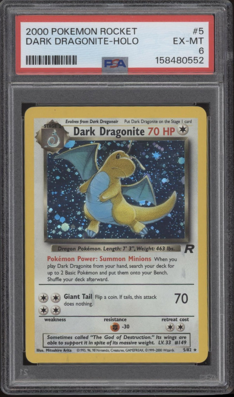Dark Dragonite Pokemon Team Rocket Holo #5 PSA 6、Collector Store LLC Gaming、kayou