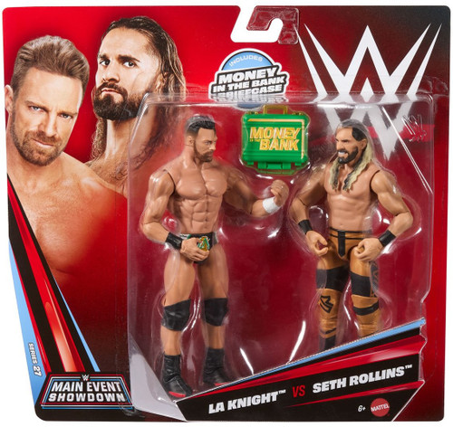 WWE Wrestling Main Event Showdown Series 27 LA Knight vs Seth Rollins Action Figure 2-Pack with Money in the Bank Suitcase、ToyWiz、kayou