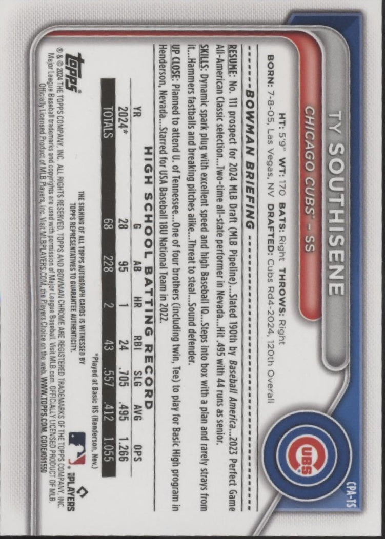 Ty Southisene 2024 Bowman Chrome Auto #CPA-TS、Collector Store LLC、kayou