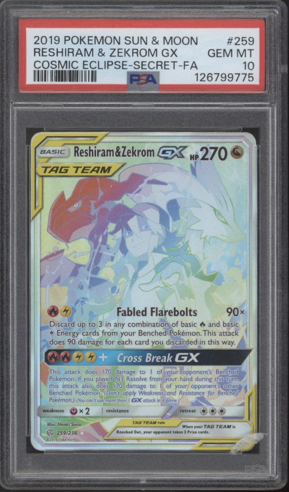 Reshiram & Zekrom GX Pokemon Cosmic Eclipse Secret Full Art #259 PSA 10、Collector Store LLC Gaming、kayou