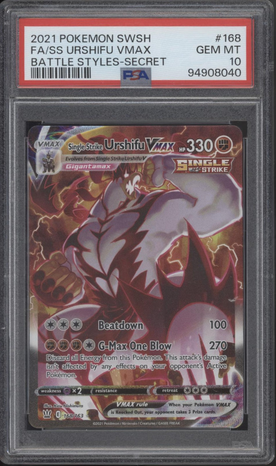 Single Strike Urshifu VMAX Pokemon Battle Styles Full Art Secret #168 PSA 10、Collector Store LLC Gaming、kayou