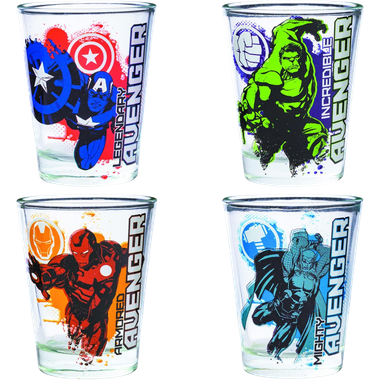 Marvel Avengers: 4pc Mini Glass Set (1.5oz)、Silver Buffalo、kayou