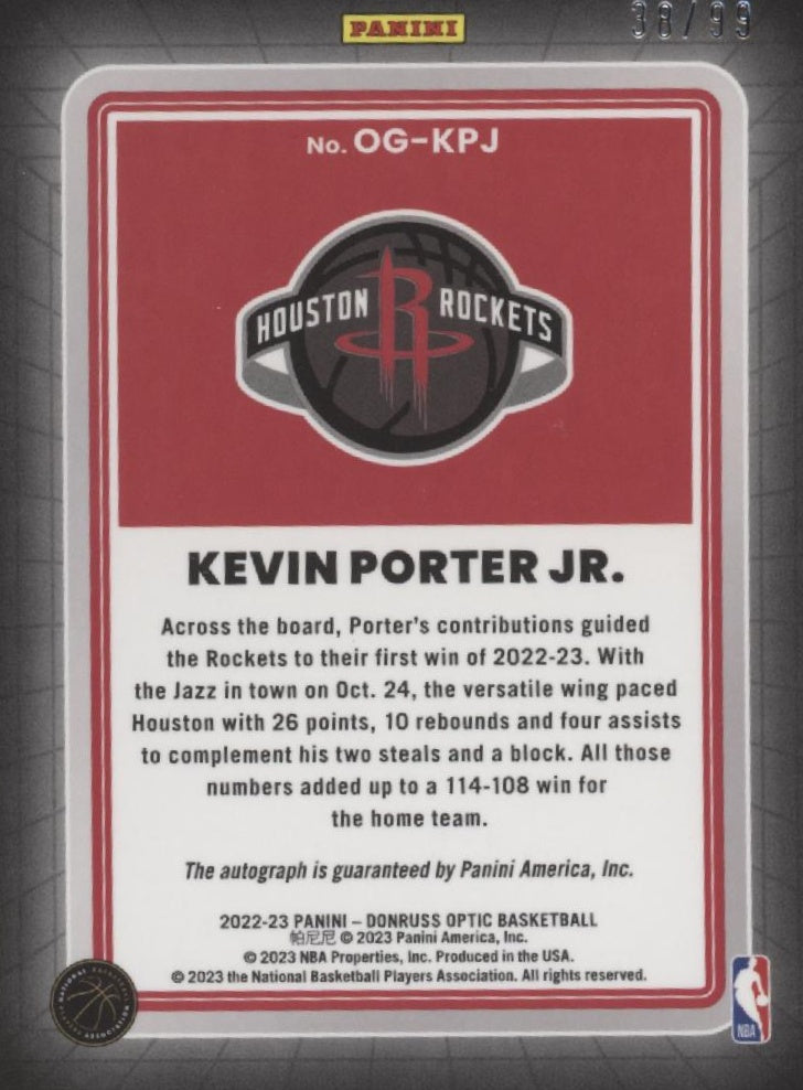 Kevin Porter Jr. 2022-23 Panini Donruss Optic Opti-Graphs Auto 38/99 #OG-KPJ、Collector Store LLC、kayou