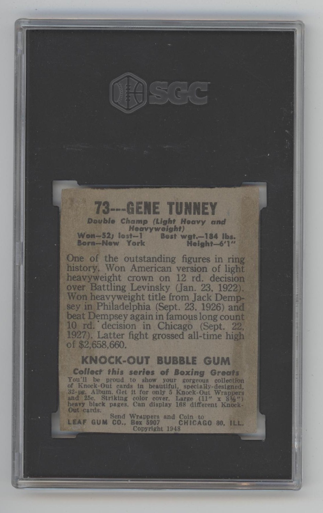 Gene Tunney 1948 Leaf #73 SGC Authentic (Evidence of Trimming)、Collector Store LLC、kayou
