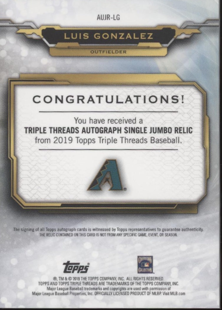 Luis Gonzalez 2019 Topps Triple Threads Purple Swatch Auto 71/75 #AUJR-LG、Collector Store LLC、kayou