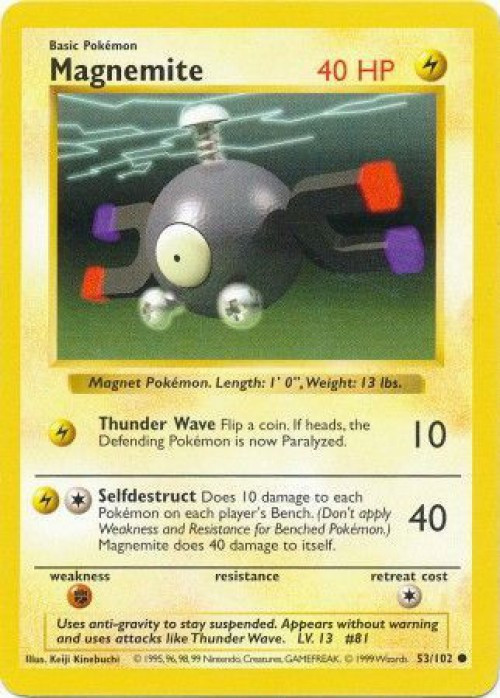 Pokemon Base Set Common Magnemite #53 Shadowless Damaged、ToyWiz、kayou
