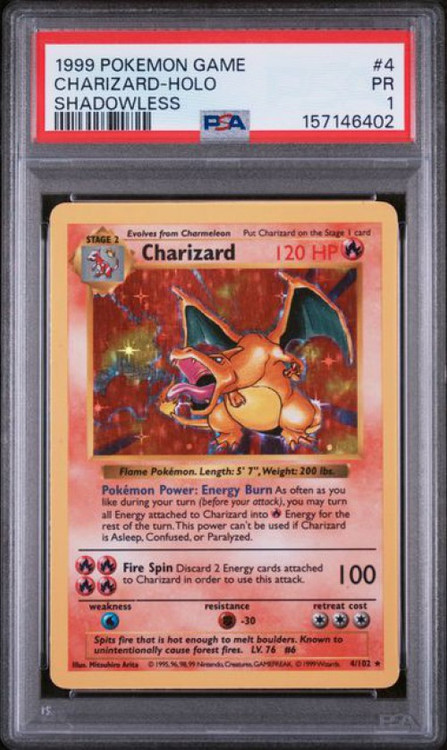 Pokemon Base Set Charizard #4 Shadowless PSA 1、ToyWiz、kayou