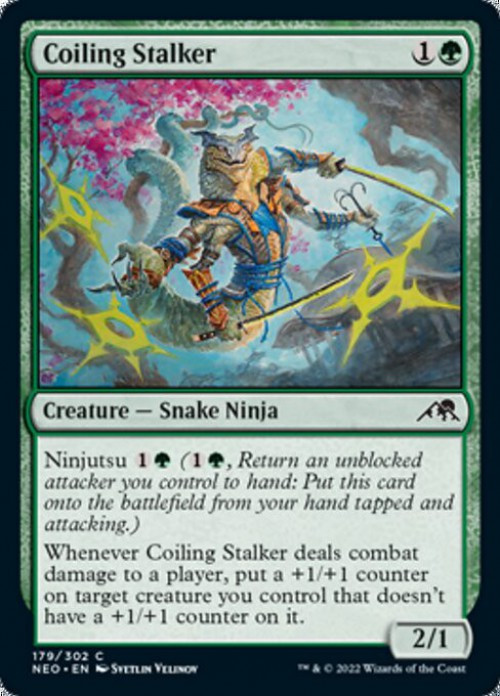MtG Trading Card Game Kamigawa Neon Dynasty Common FOIL Coiling Stalker #179、ToyWiz、kayou
