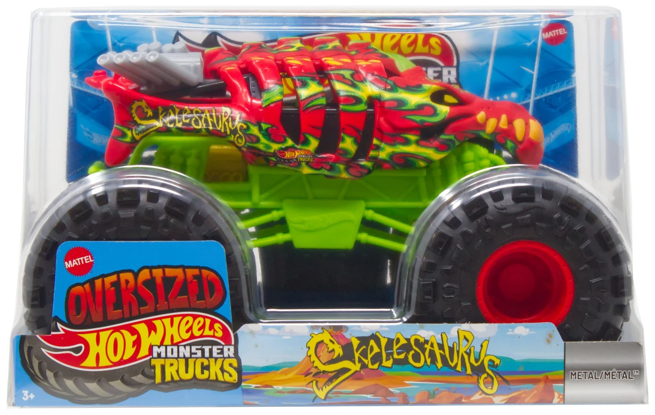 Hot Wheels Monster Trucks Oversized Skelesaurus Diecast Car Green & Red、ToyWiz、kayou