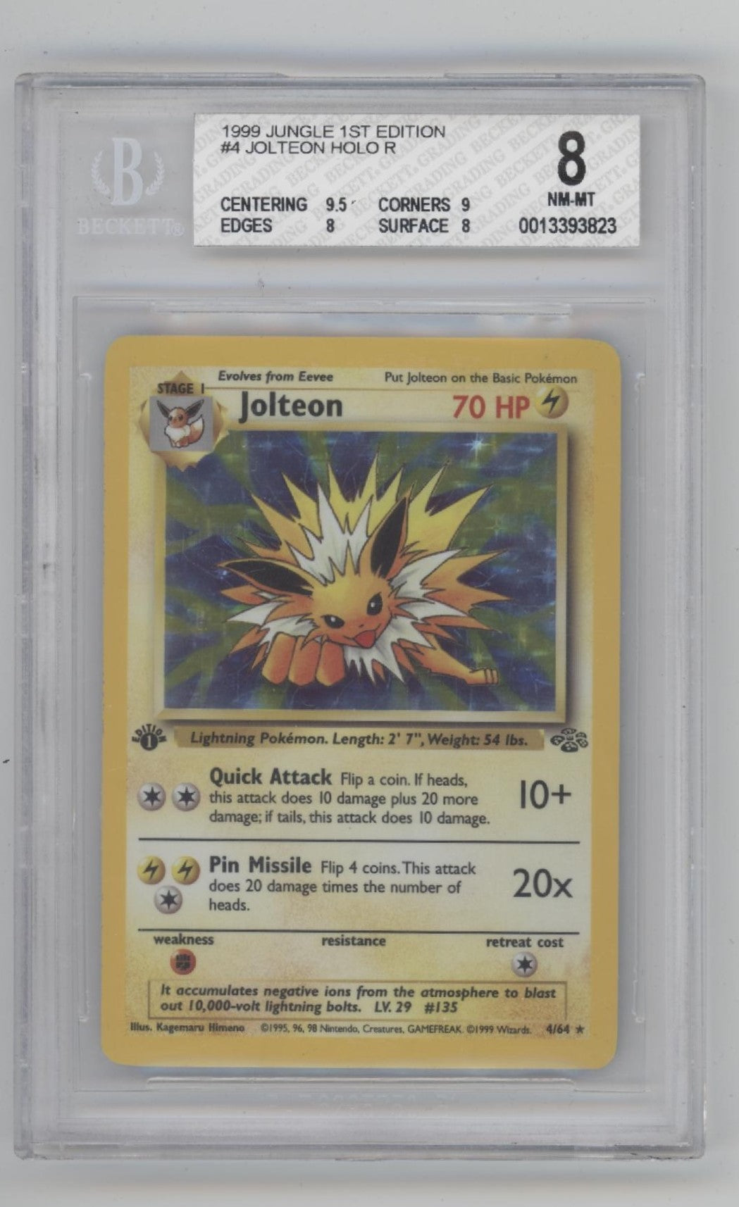 Jolteon Pokemon Jungle Holo 1st Edition #4 Beckett 8、Collector Store LLC Gaming、kayou